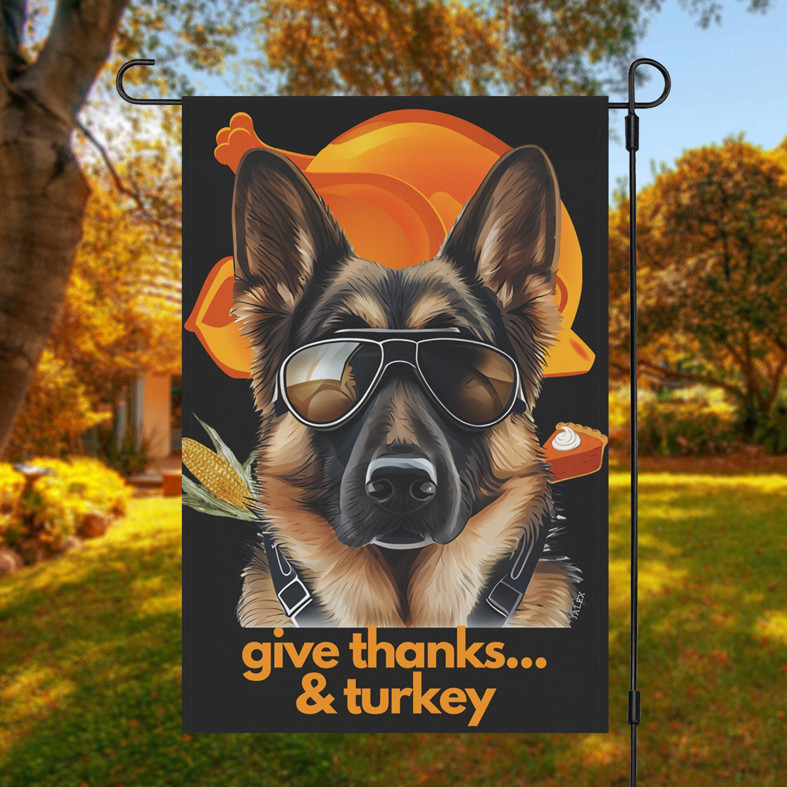 

Double-sided Polyester Fall Thanksgiving Garden Flag With German Shepherd Design, Multipurpose Outdoor Yard Decor, Weather-resistant Home Decoration, No Flagpole Needed, 12x18in