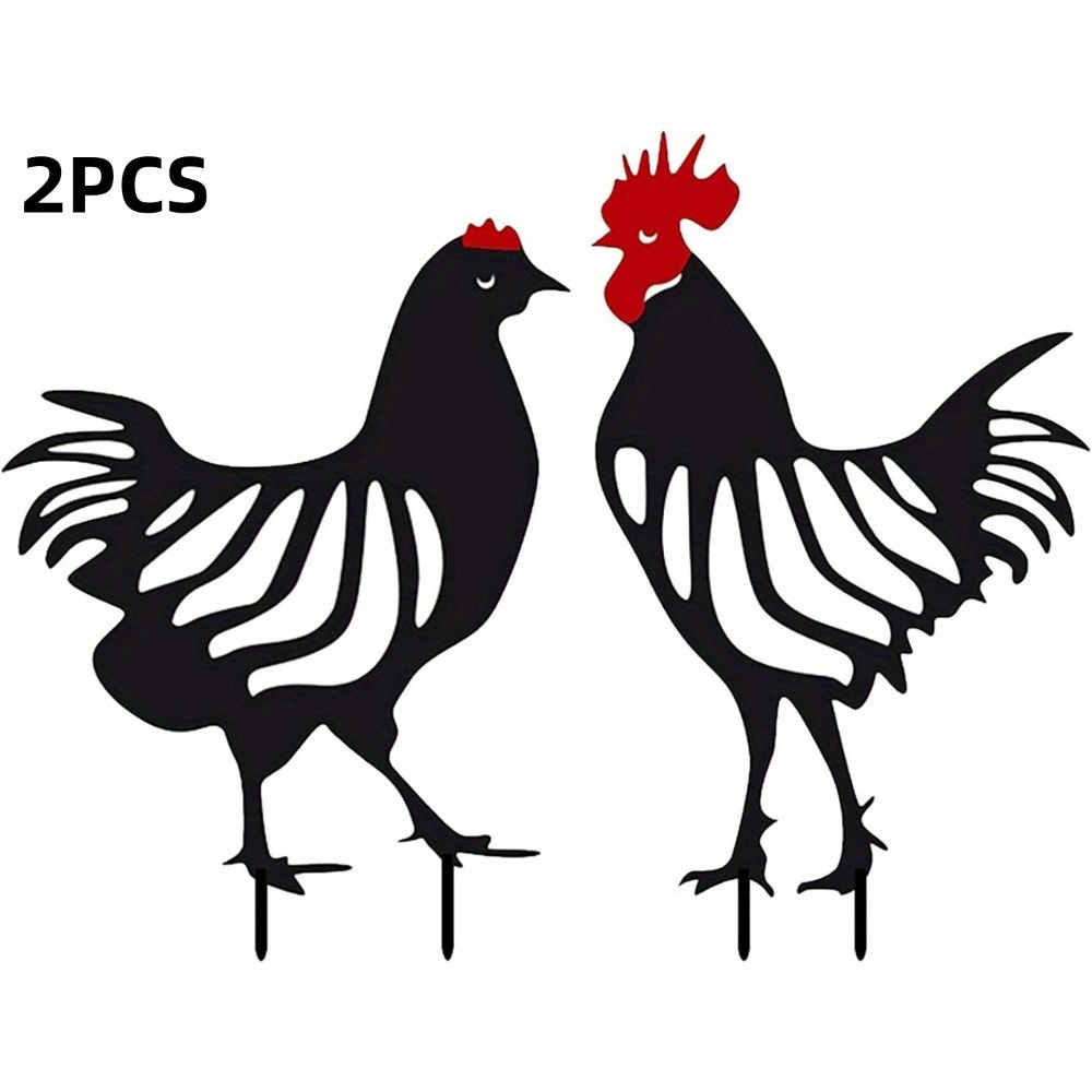 

2pcs Metal Rooster And Hen Garden Decoration Inserts Ground Piles, Hollowed Out Chickens To Make Your Garden More Lively And Interesting