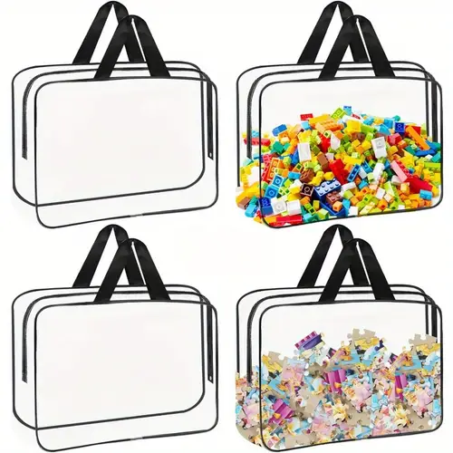 4pcs set of large toy storage bags reusable transparent pvc chessboard game storage bag zippered travel storage bag used for building blocks puzzles student books
