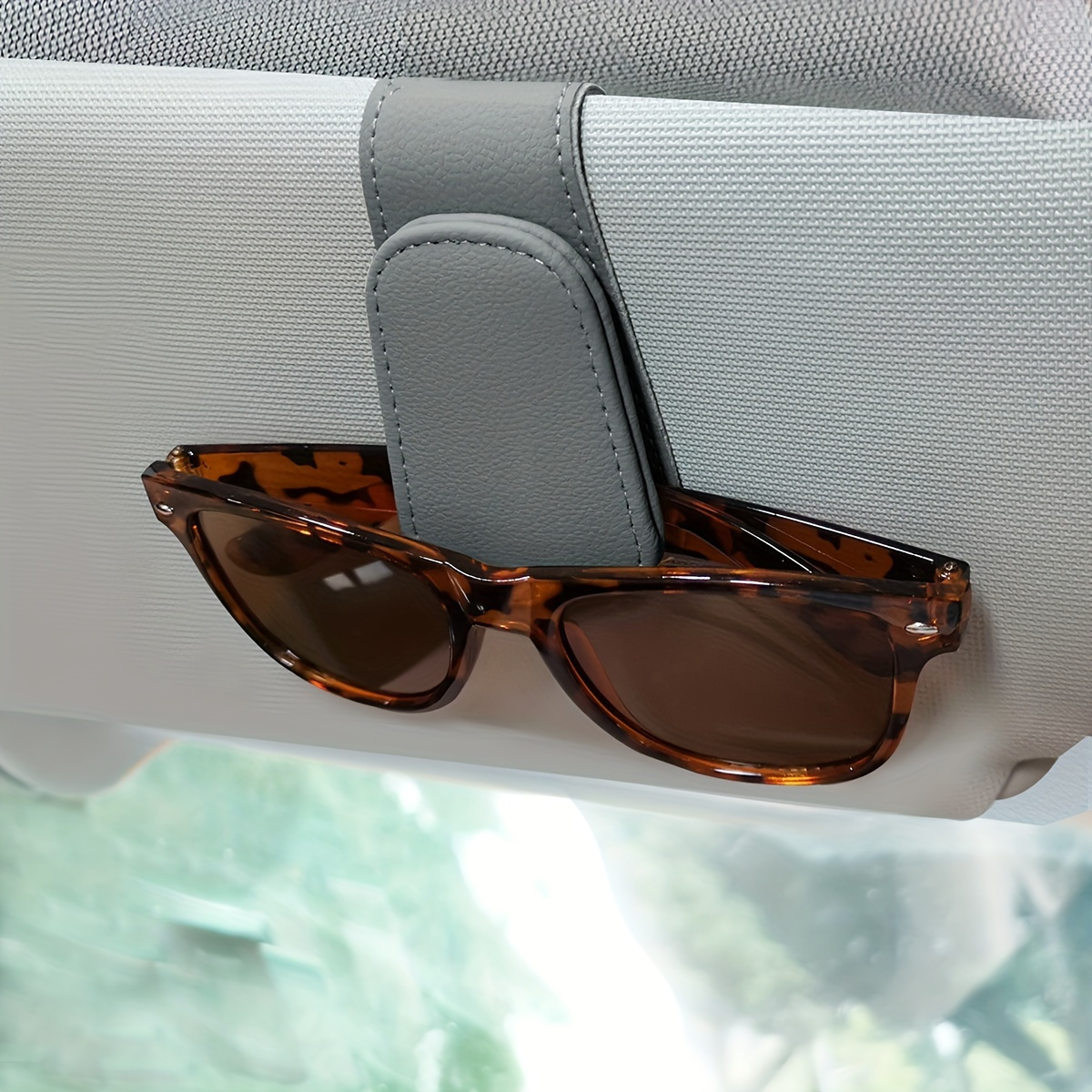 

Magnetic Faux Leather Car Sun Visor Glasses Holder - Eyeglass Hanger Clip With Card/ticket Slot For Universal Fit