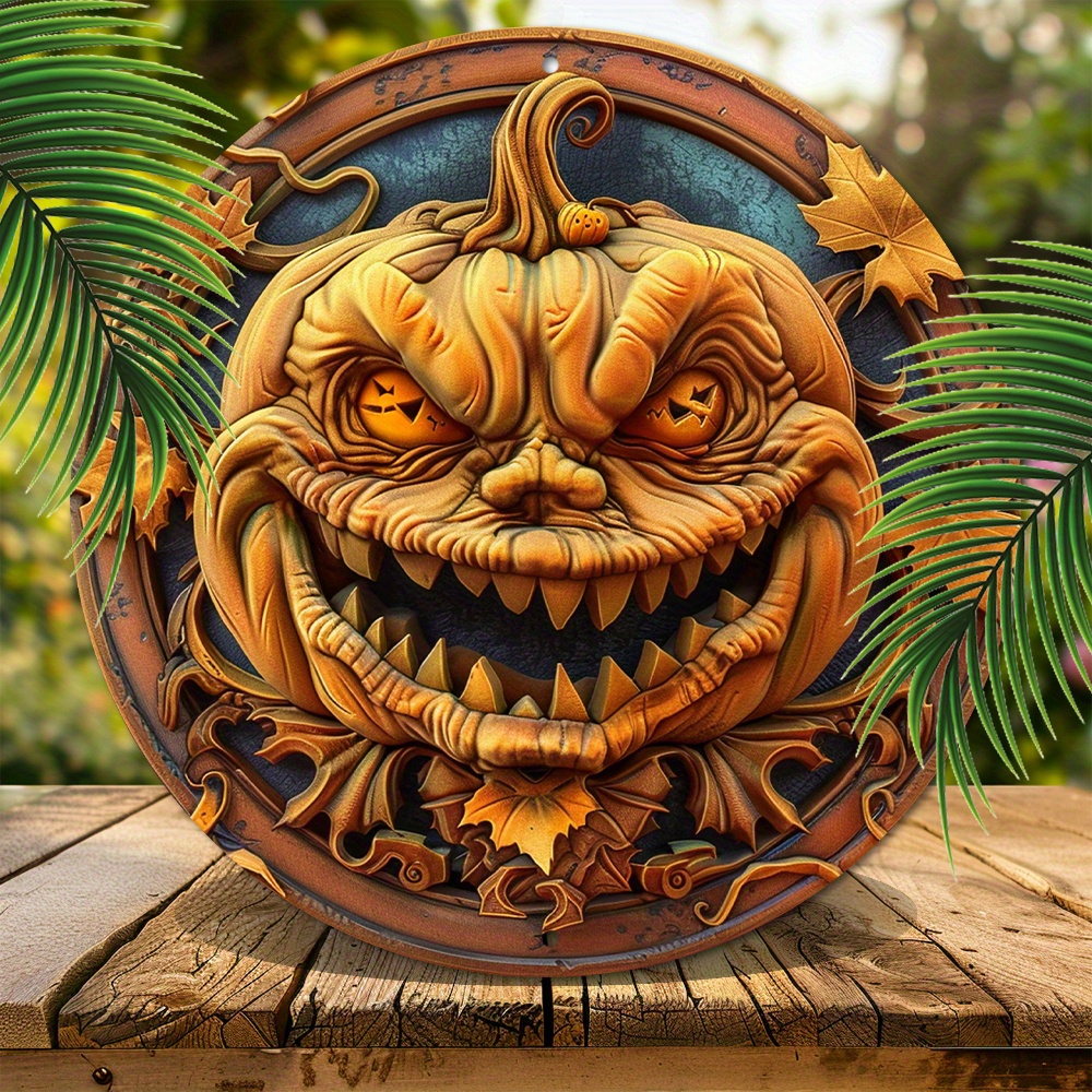 

8x8 Inch Aluminum Horror Pumpkin Monster Metal Sign - Durable Art Decor For Garden, Bedroom, Garage, And More - Unique Wall Hanging Decorative Plaque And Gift