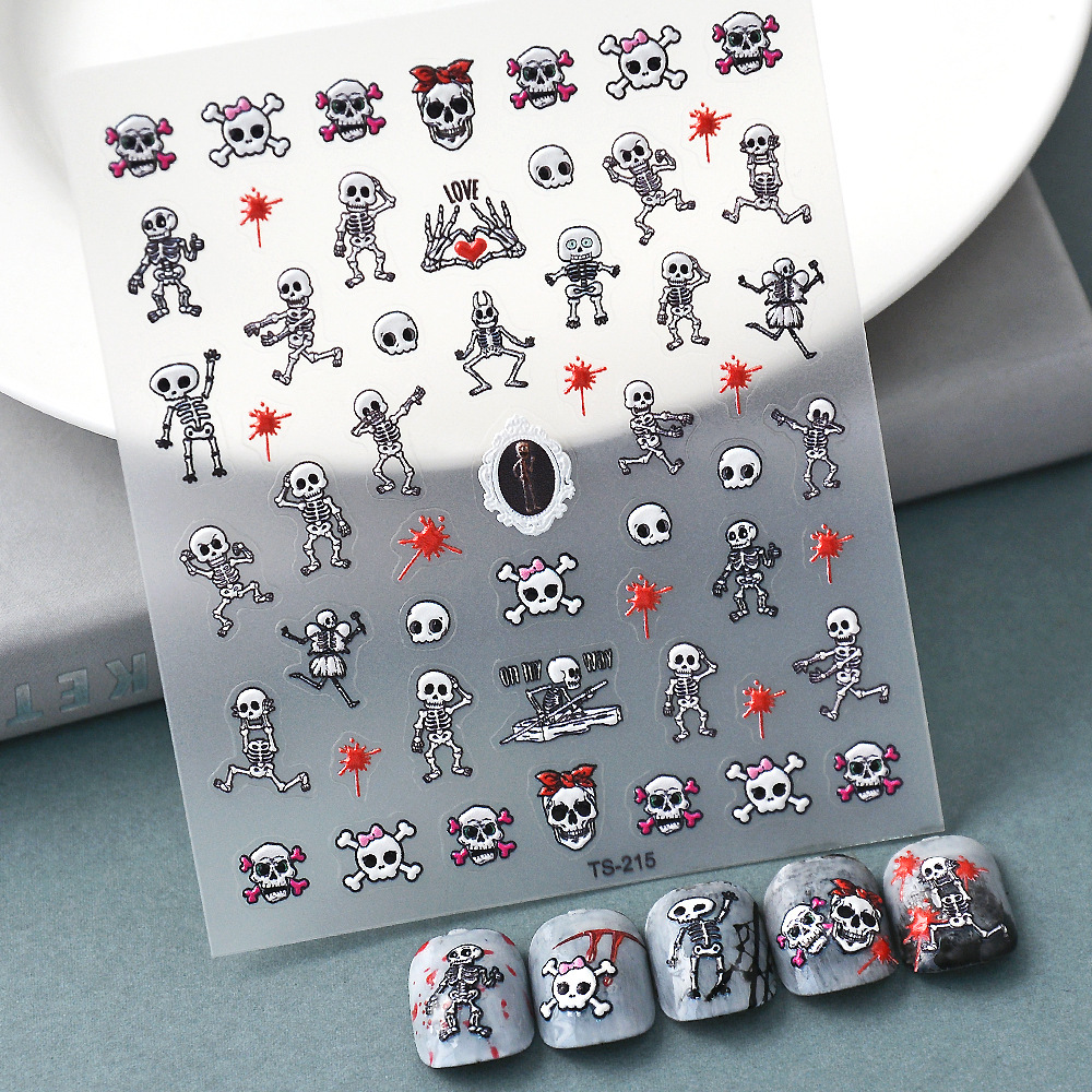 

Horror Cartoon Pattern Nail Stickers, Halloween Fun Nail Art Decals, Diy And Manicure Designs, Peel & Stick, Salon Effects