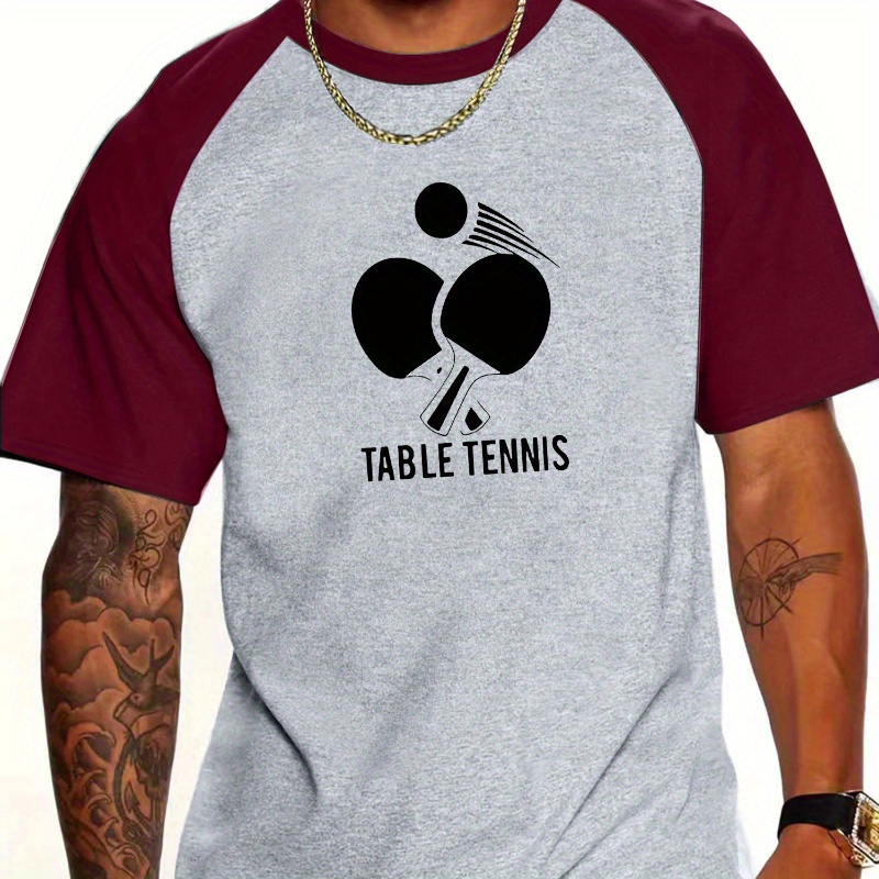 

Table Tennis Pattern Print Men's T-shirt, Crew Neck Short Sleeve Tees For Summer, Casual Comfortable Versatile Top For Daily Outdoor Sports