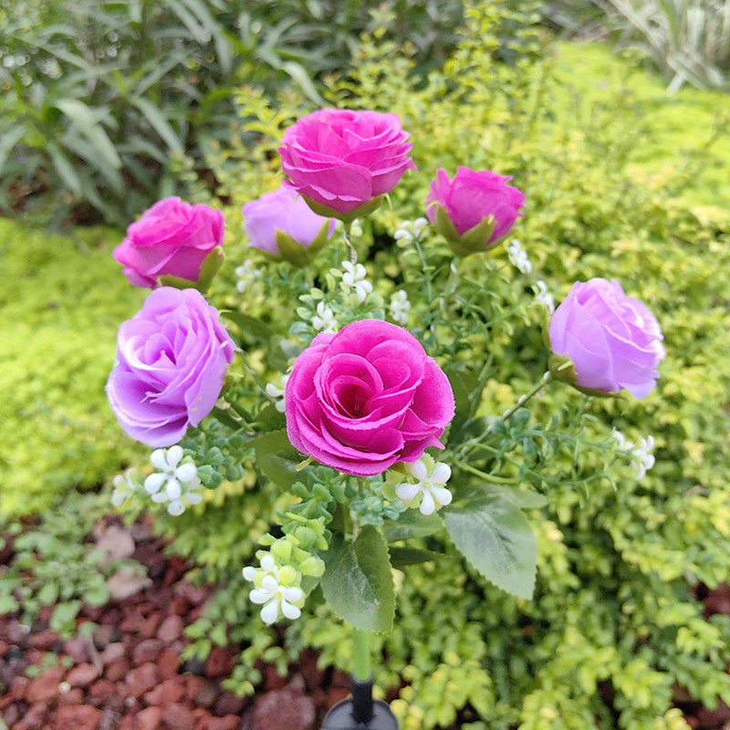 TEMU Brand New Single Piece Of 7-headed Diamond Small Rose Solar Lights, Designed For Outdoor Decoration In Gardens, Waterproof Solar Lights Suitable
