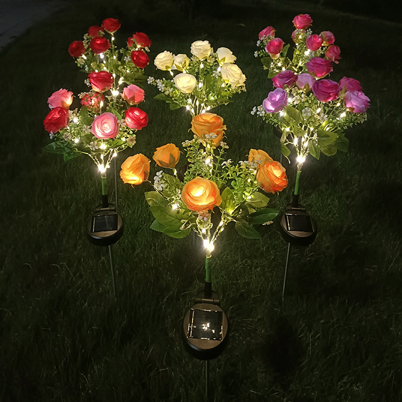 

New 1pc 7 Heads Diamond Small Rose Solar Flower Lights, Outdoor Decorative Solar Garden Lights, Solar Decorative For Patio, Yard, Landscape, Pathway, Lawn, Pavement