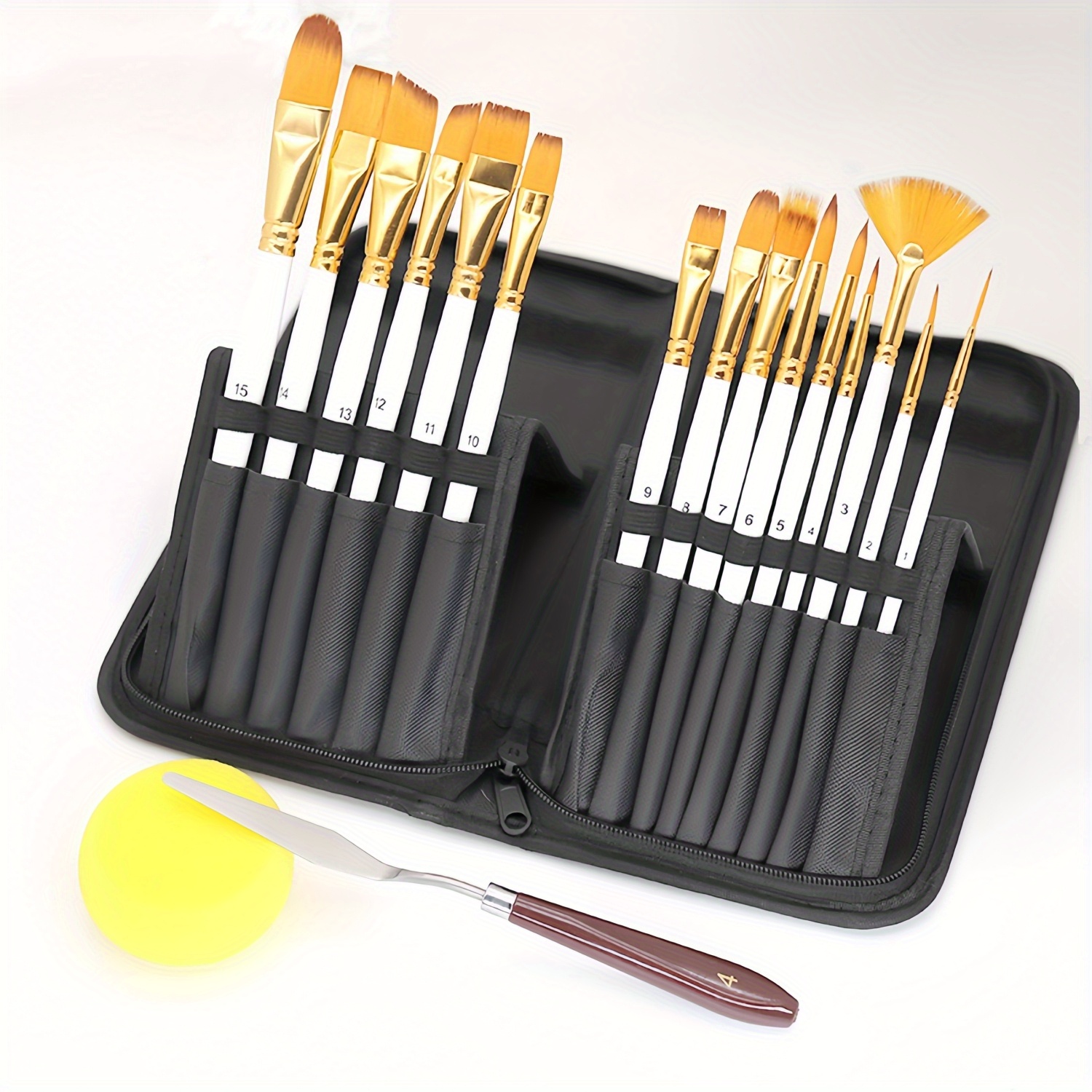 

Paint Brush Set For Artists And Beginners, Includes 15pcs Brushes, Pop-up Carrying Case With Palette Knife And 1pcs Round Sponges, For Acrylic, Oil, Watercolor And Gouache Painting.
