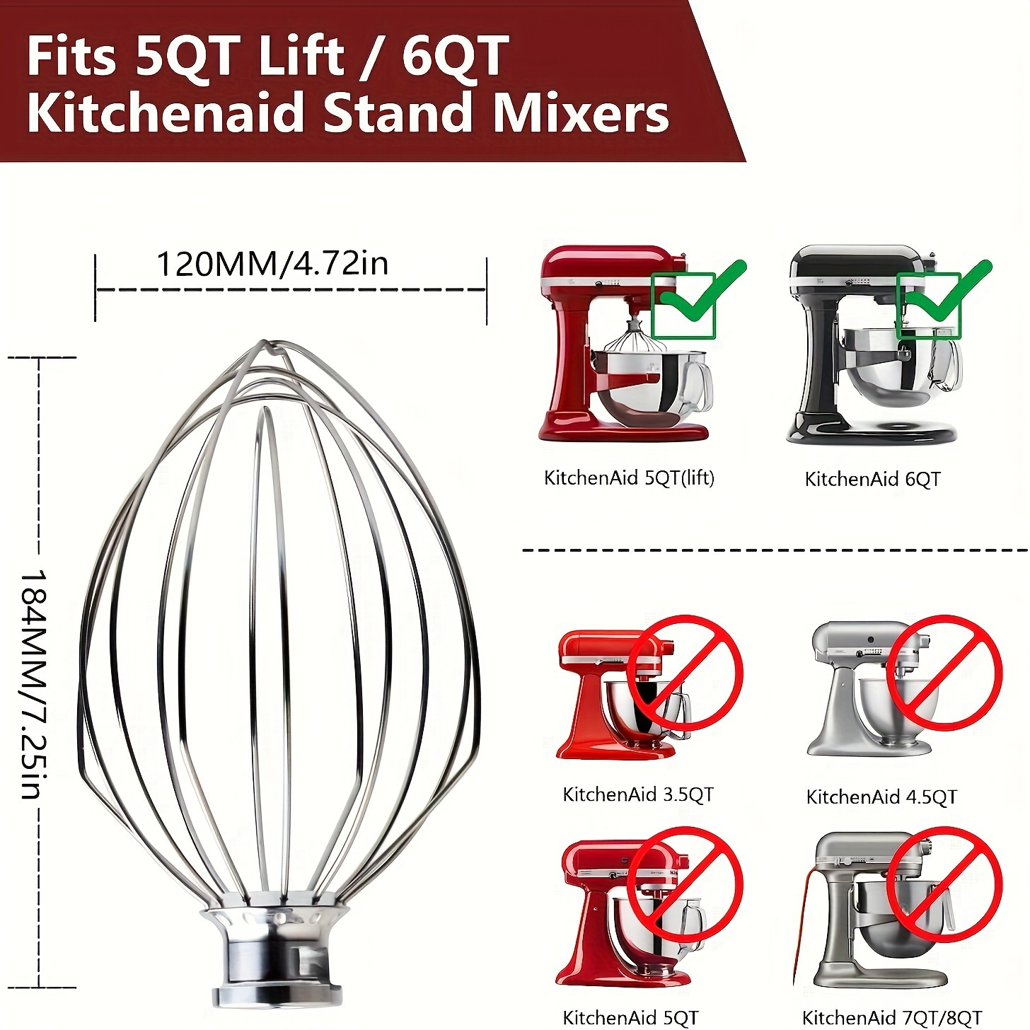 1pc vertical mixer accessory 5 quart lifting and 6 quart   egg beater with whisk mesh for cream   stainless steel metal compatible with kv25g0x kv25g8x kv25h0x rkg25hox kv25m kp2671x kp26m1x kp26m8x kp26m9x p26m9pcs details 1