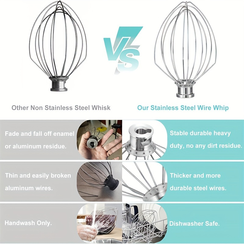 1pc vertical mixer accessory 5 quart lifting and 6 quart   egg beater with whisk mesh for cream   stainless steel metal compatible with kv25g0x kv25g8x kv25h0x rkg25hox kv25m kp2671x kp26m1x kp26m8x kp26m9x p26m9pcs details 4