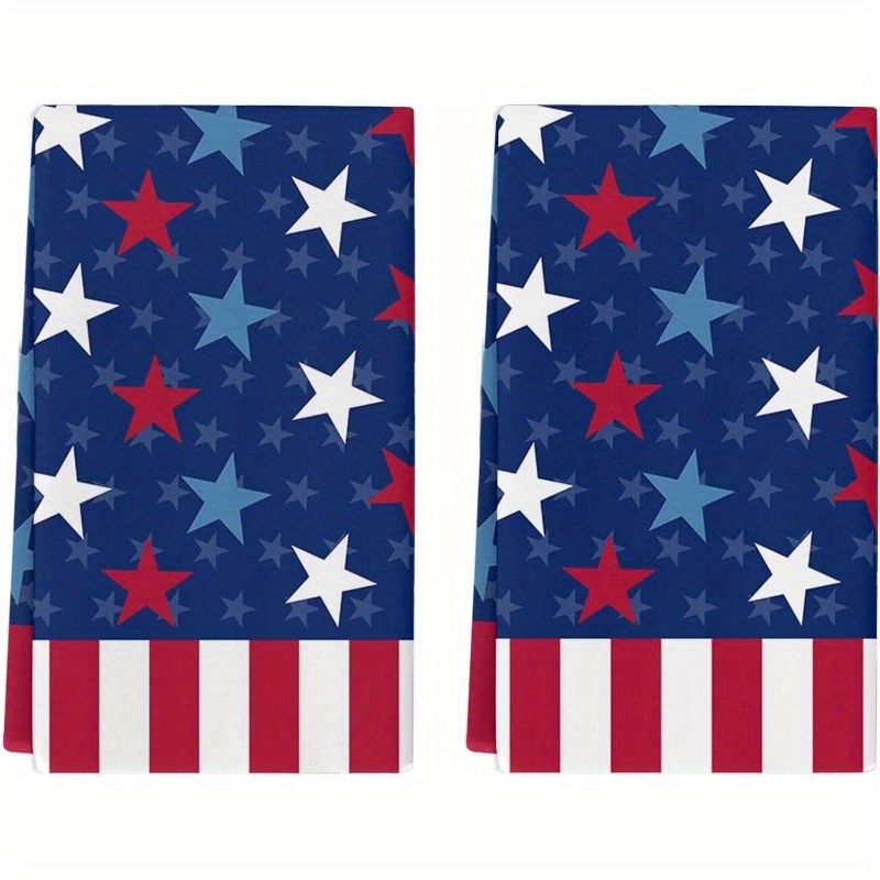 

American Flag Patriotic Kitchen Towels Set Of 2 - Super Soft, Machine Washable Polyester Blend Dish Cloths, Woven Oblong 18x26 Inch, With Stars & Stripes For Home Decor, Cleaning, Baking