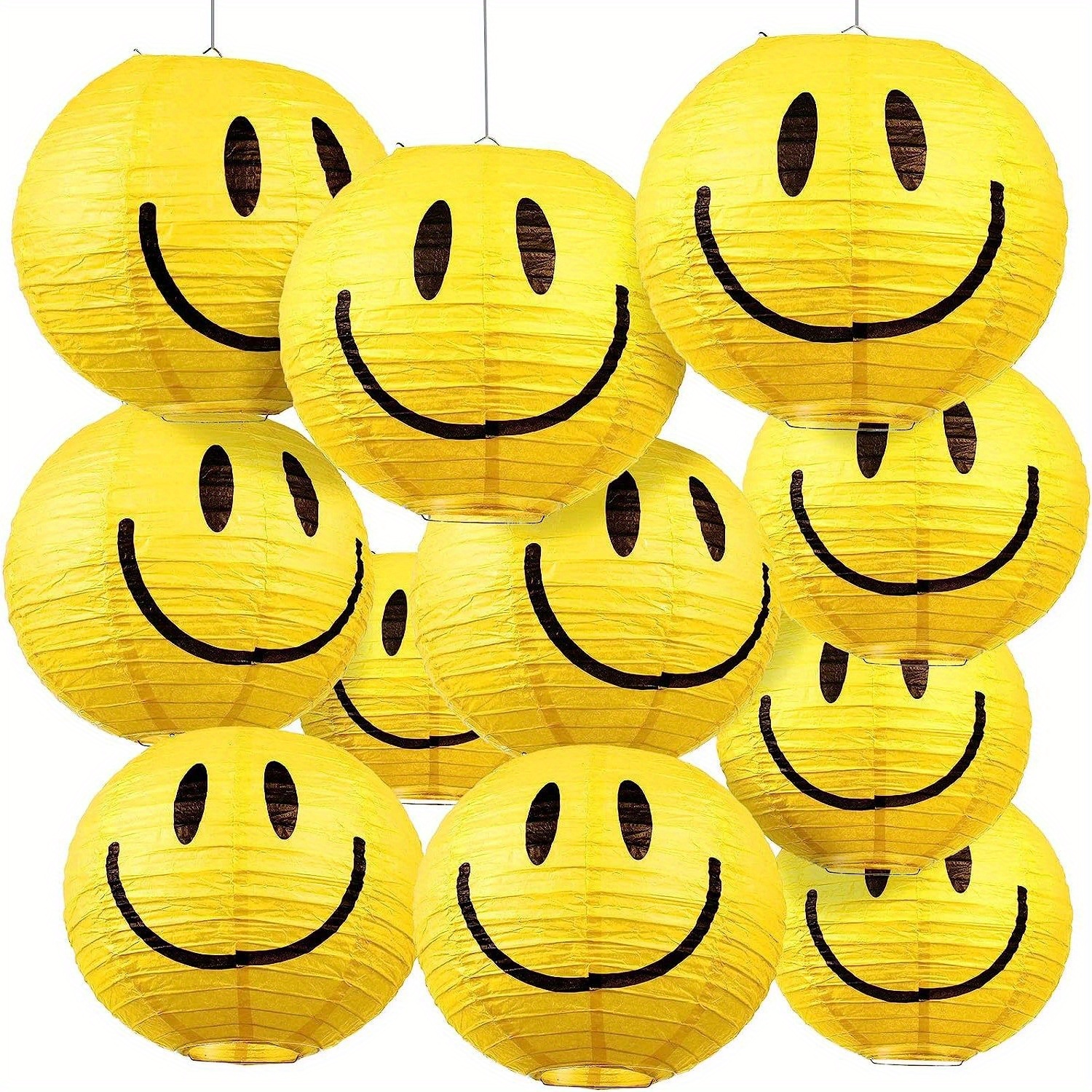 

3-pack Happy Face Paper Lanterns For Parties And Birthdays - Yellow Round Hanging Decoration Props For Photography, No Electricity Needed, Durable Craft Material