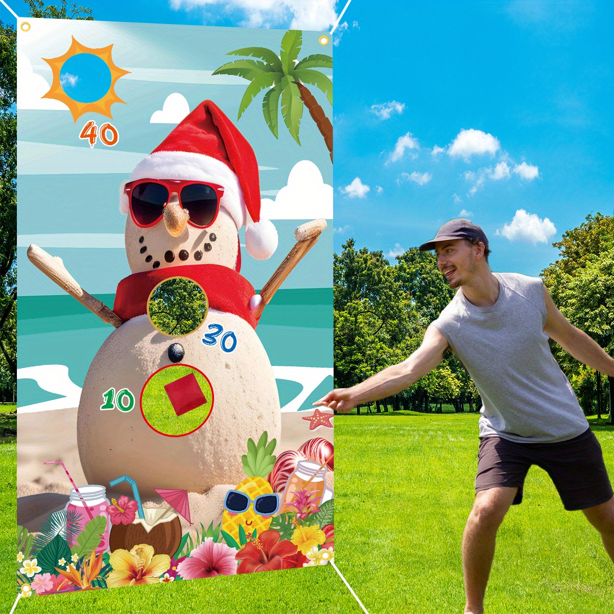 

Family-friendly, Snowman Toss Game Banner With 3 Bean Bags - Indoor & Outdoor Fun, Beach Parties, And