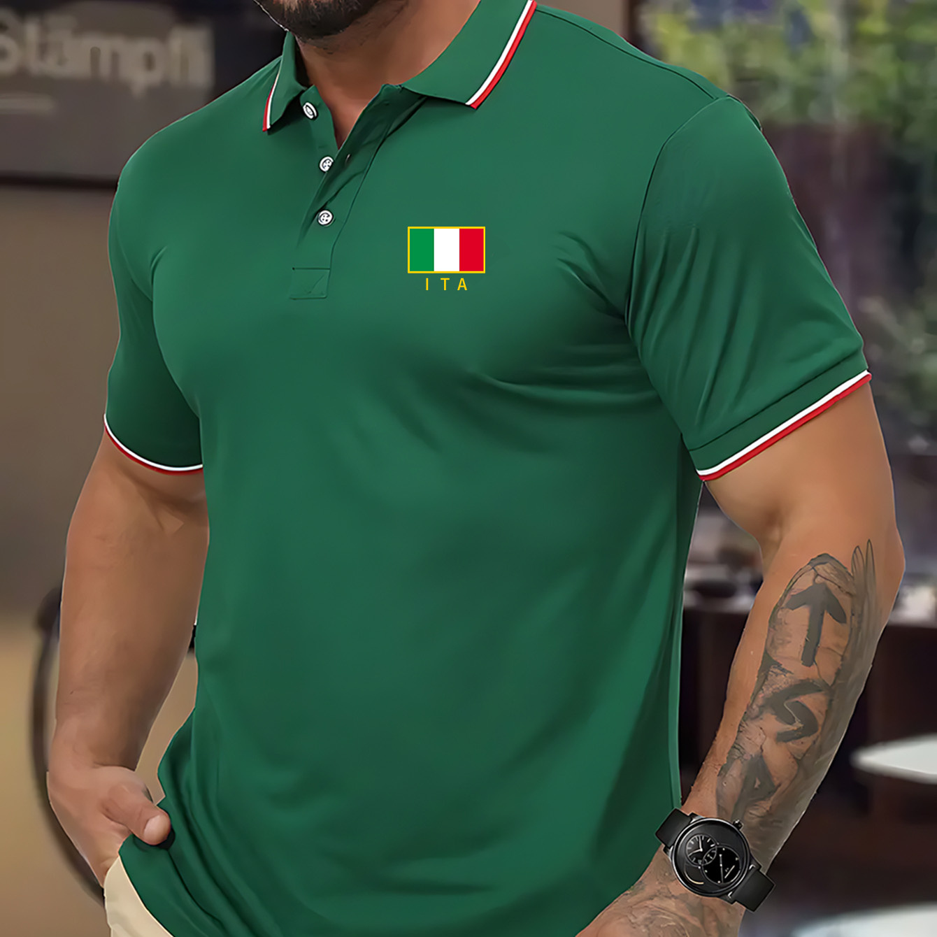 

Italy Flag Print Summer Men's Breathable Golf Short Sleeve Shirts Sports Top For Athletic Gym, For Bodybuilding Workout Running Training Men's Clothing