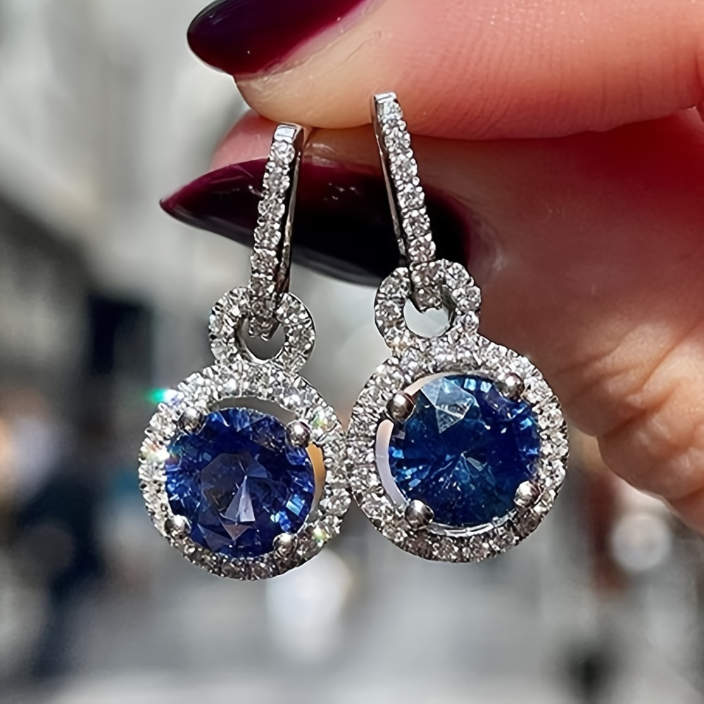 

Luxury Blue Zircon Long Earrings Fashion Party Women Birthday Gift Earrings Holiday Style