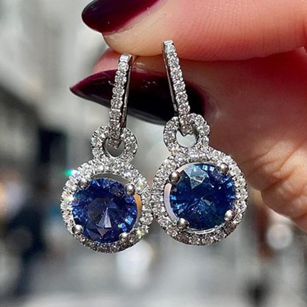 TEMU Luxury Blue Zirconia Long Earrings Fashion Party Women Birthday Gift Earrings Holiday Style
