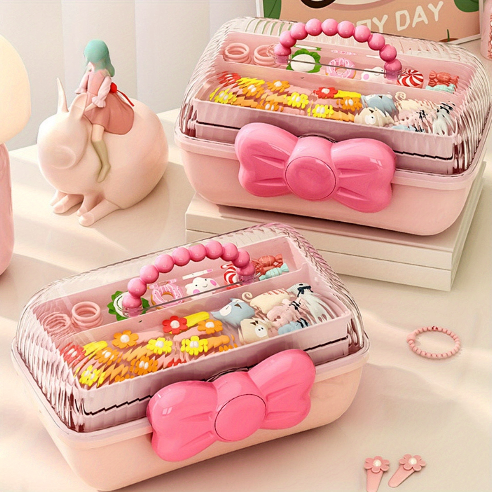 

1pc Hair Accessories Storage Box, Portable Makeup Organizer For Hair Clips, Hair Ties, Earrings, Bracelets, Necklaces