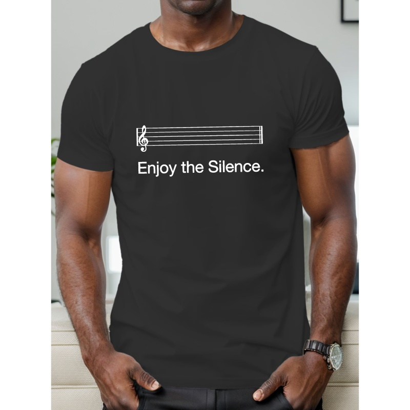 

Enjoy The Silence Print, Men's Crew Neck Short Sleeve Tee Fashion Regular Fit T-shirt, Casual Comfy Breathable Top For Spring Summer Holiday Leisure Vacation Men's Clothing As Gift