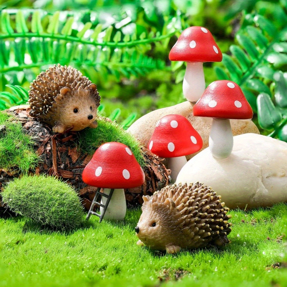 

Charming 6pcs Miniature Garden Set: Handcrafted Resin Hedgehogs & Wooden Mushrooms - Perfect For Fairy Tale Bonsai, Outdoor Decor & Gifts Fairy Garden Accessories Fairy Garden Miniatures