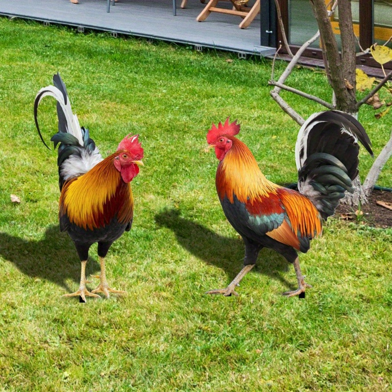 

2pcs Colorful Acrylic Roosters, Rustic Style Garden Signs With Sturdy Stakes, Weather-resistant Plastic Yard Art Decor, Farmhouse Lawn & Patio Accents, Easy Installation For Outdoor Spaces