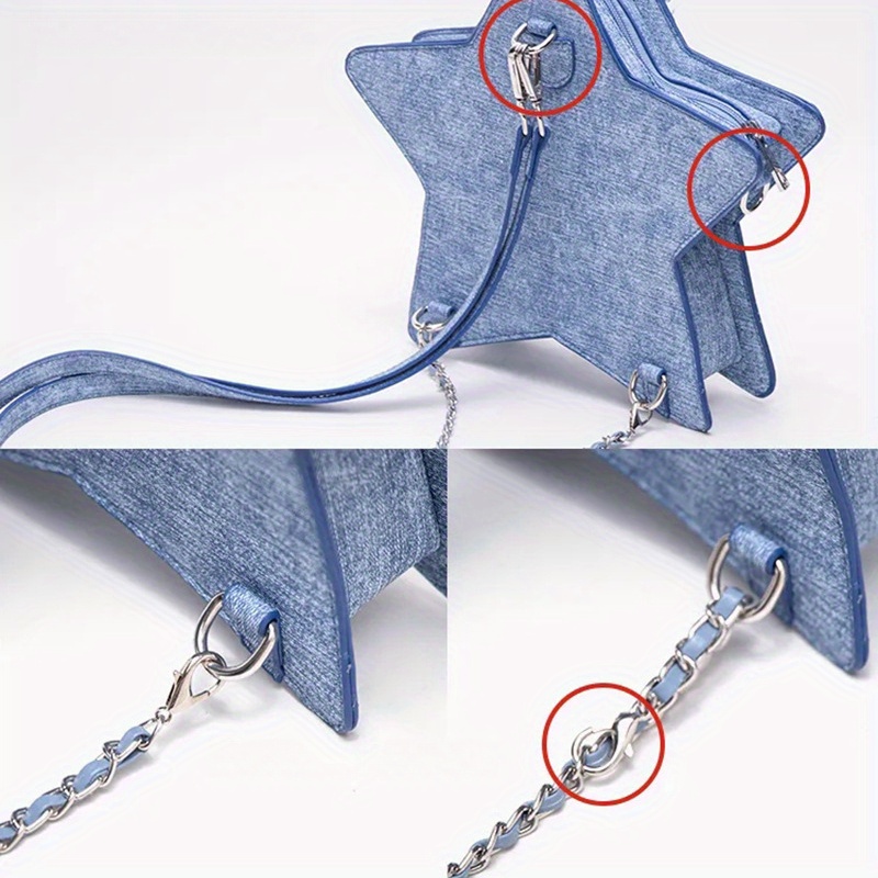 fashionable denim blue pentagram casual backpack details 9