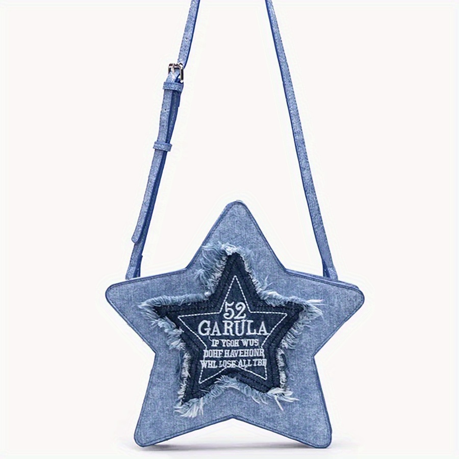 fashionable denim blue pentagram casual backpack details 7