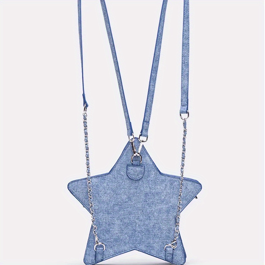 fashionable denim blue pentagram casual backpack details 5