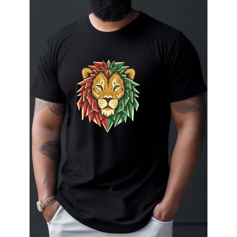 

Lion Moroccan Flag Design Print Tee Shirt, Tees For Men, Casual Short Sleeve T-shirt For Summer
