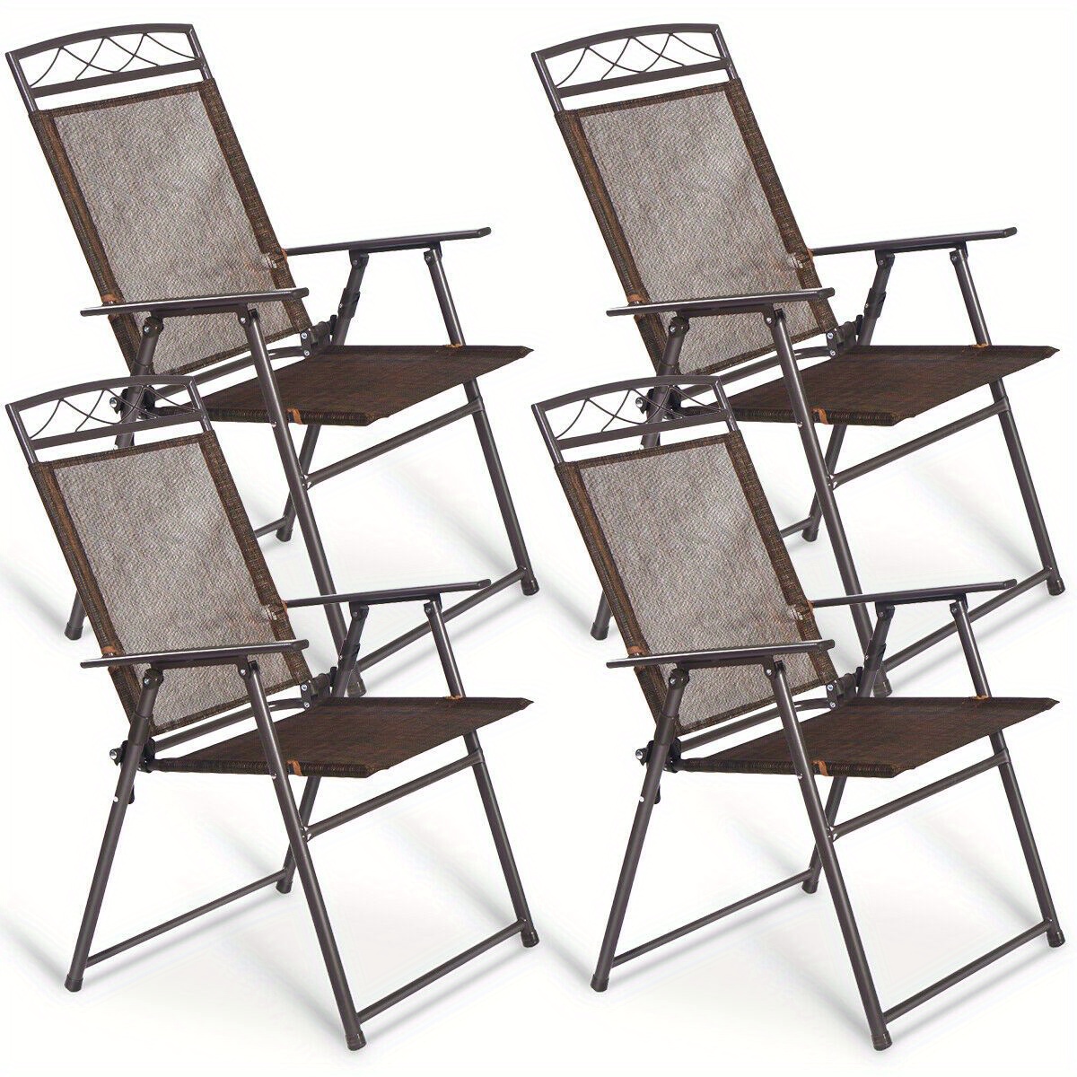 

Tangkula Set Of 4 Patio Folding Sling Chairs Steel Textilene Camping Deck Garden Pool New