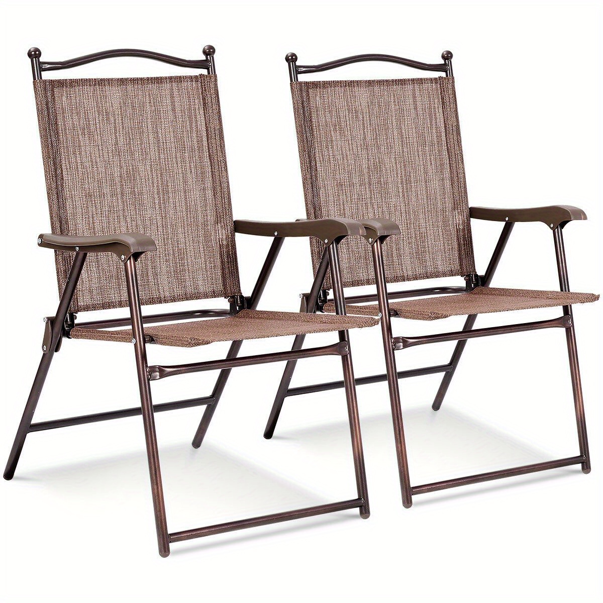 

Tangkula Set Of 2 Patio Folding Sling Back Chairs Camping Deck Garden Beach Brown