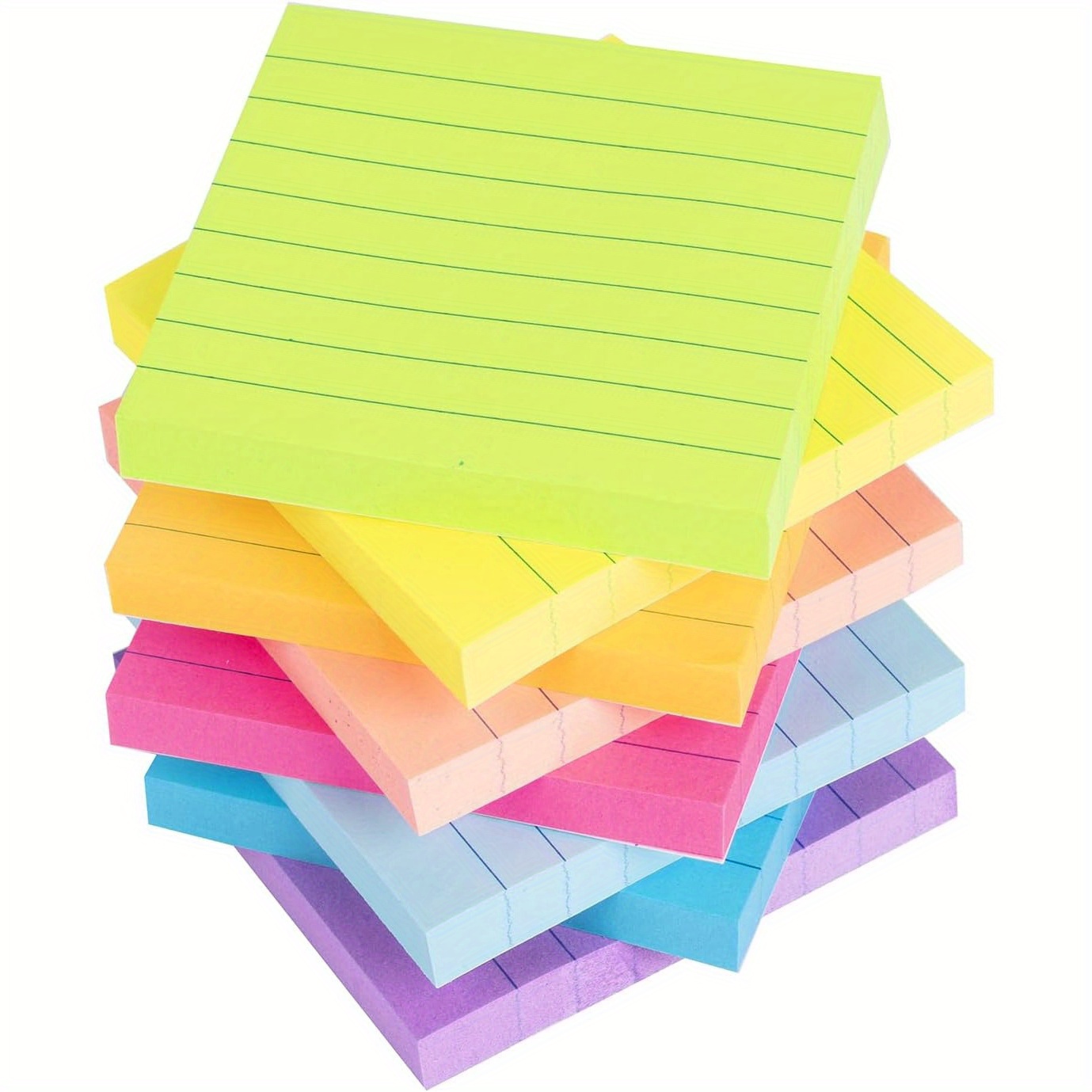 

Bright Lined Sticky Notes 8-piece, 3x3 Inch, Super Strong Adhesive Memo Pads, Colorful Sticky Note Notes, 50 Sheets Each