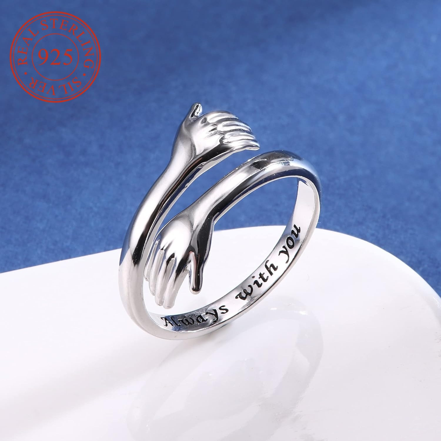 Women's Adjustable 925 Sterling Silver Hug Ring, Friendship Gift