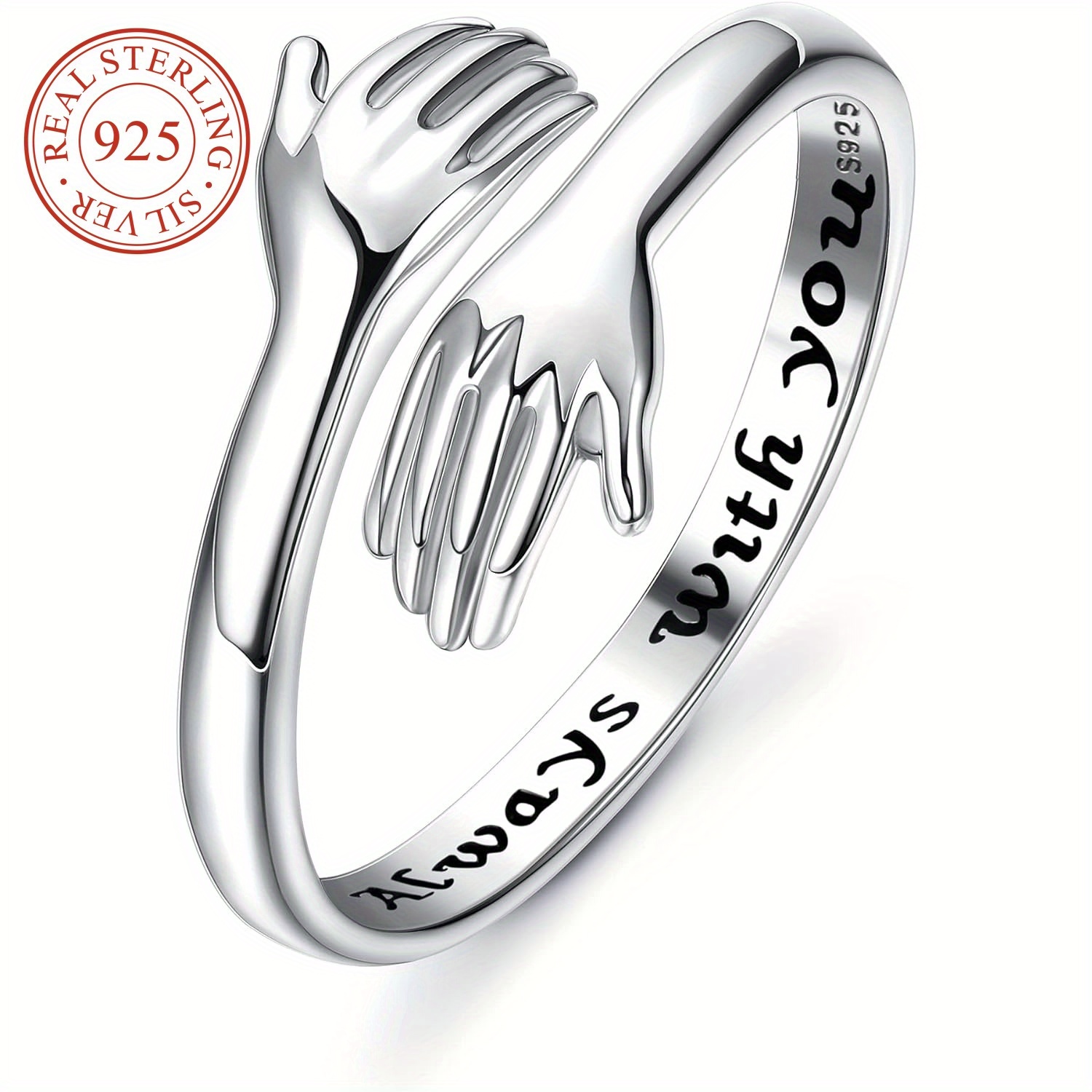 

Adjustable 925 Sterling Silver Hug Ring For Women, Hypoallergenic Love Promise Ring, Elegant Gift For Valentine's Day - 2.7g/0.1oz, Valentines Ring, Silvery, Hands, Open, Elegant Style,