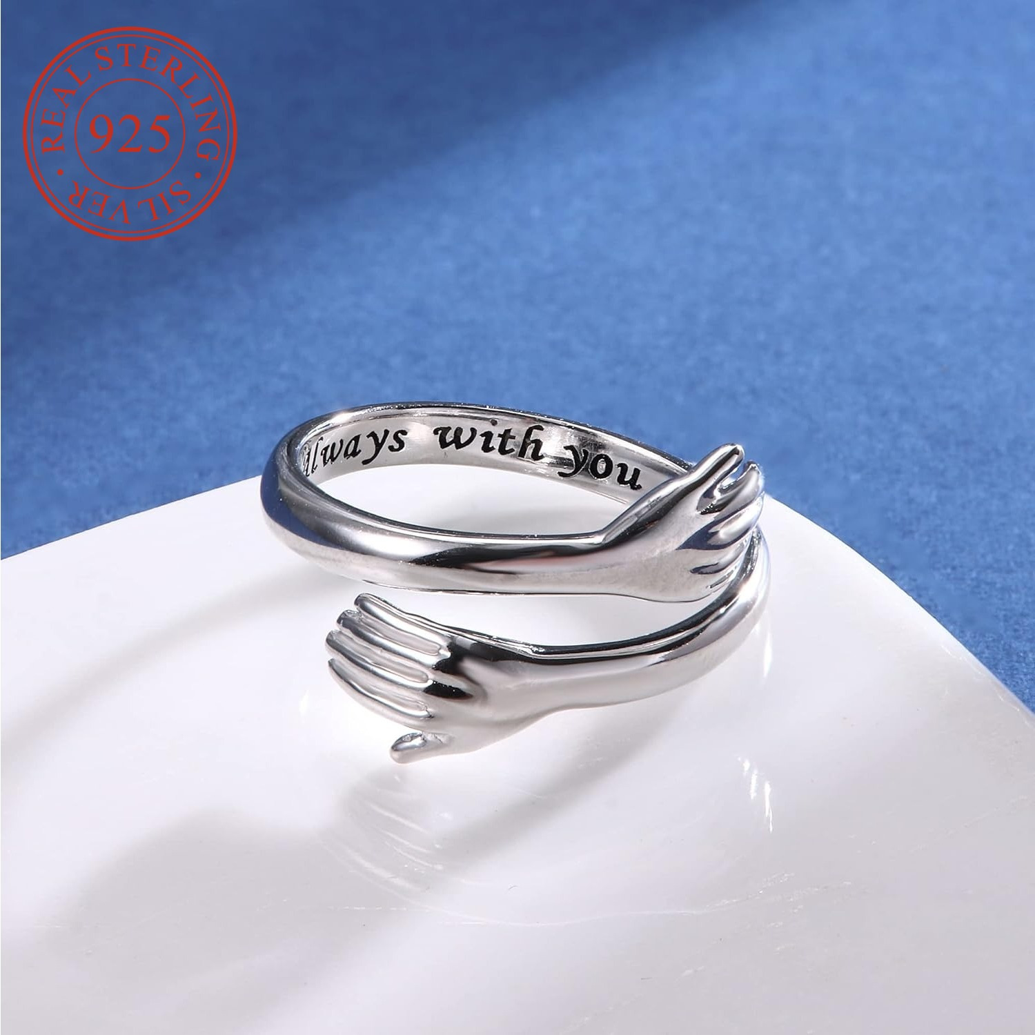 Women's Adjustable 925 Sterling Silver Hug Ring, Friendship Gift