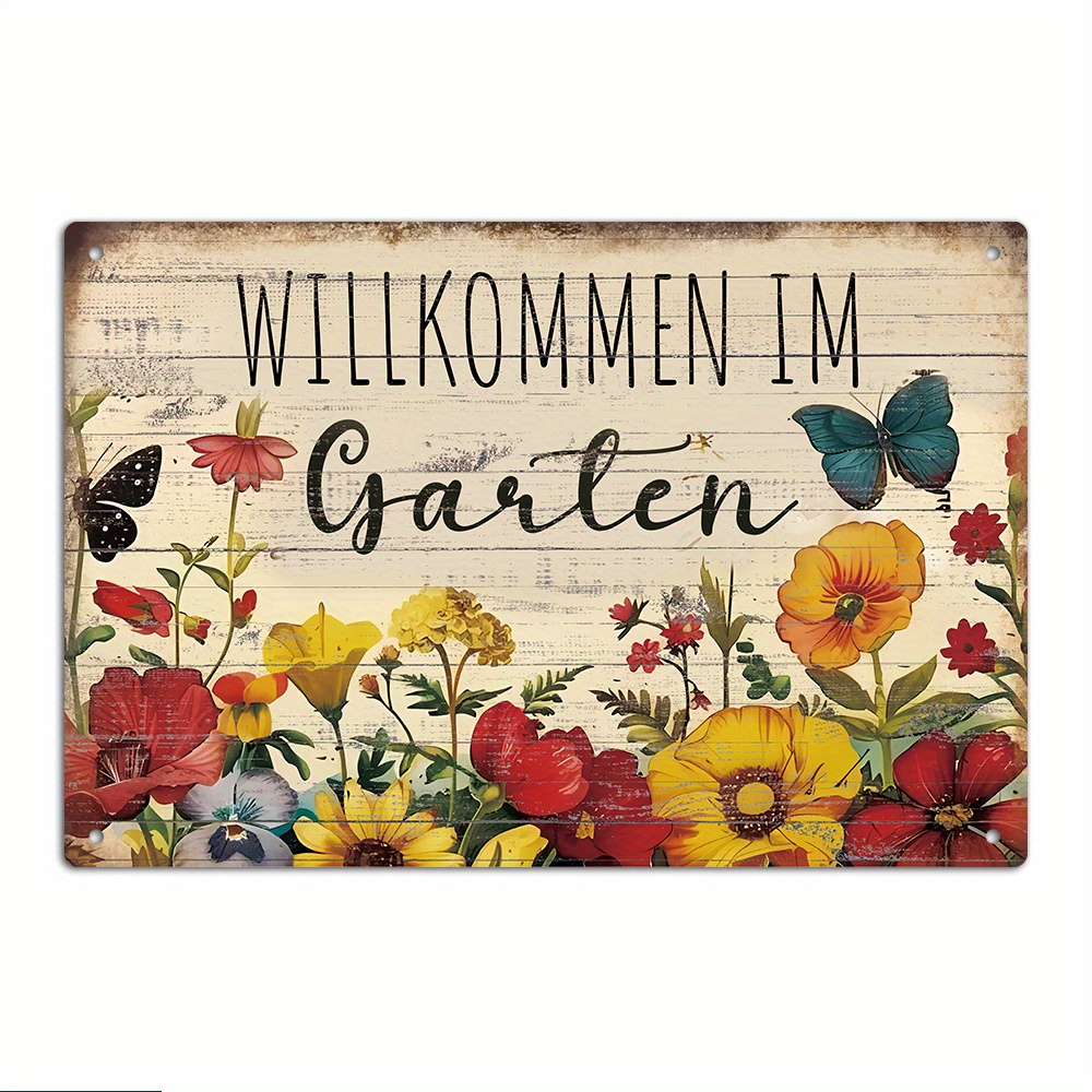 Image of Putuo Decor 1pc German Vintage Metal Sign, Willkommen Im Garten, Wall Art Decor For Home Farmhouse Park Garden, Gift