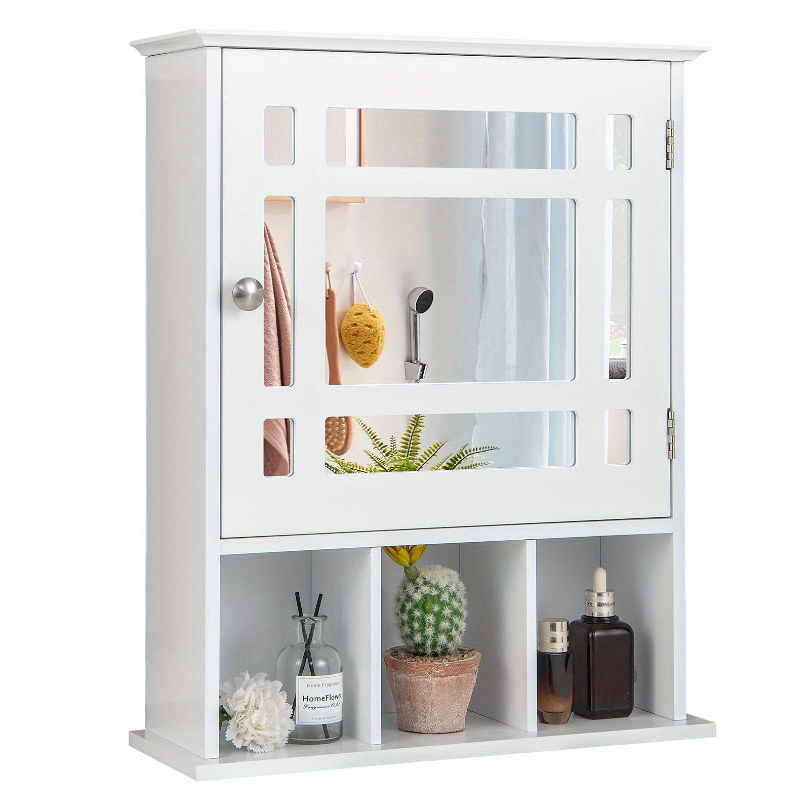 

Costway Wall-mounted Bathroom Storage Cabinet Mirrored W/ Adjustable Shelf White