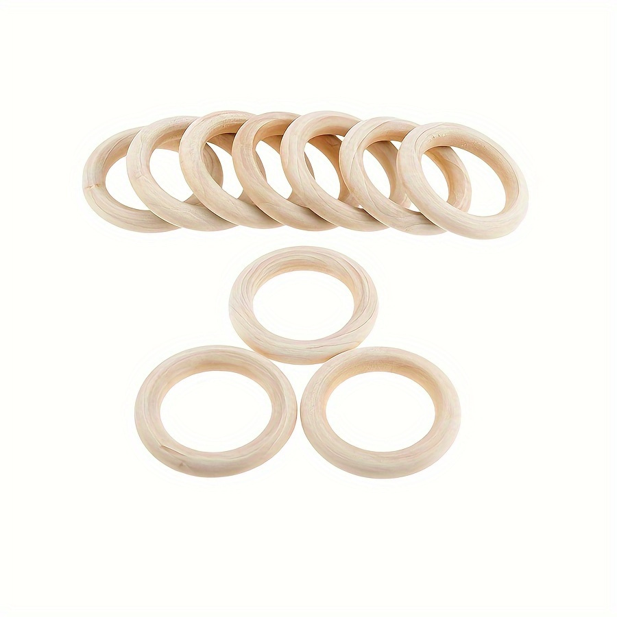 

50mm Natural Wood Rings For Diy Craft And Jewelry Making, 10pcs - Unfinished Wooden Teething Circles, No Mosaic, Accessory Making Tools