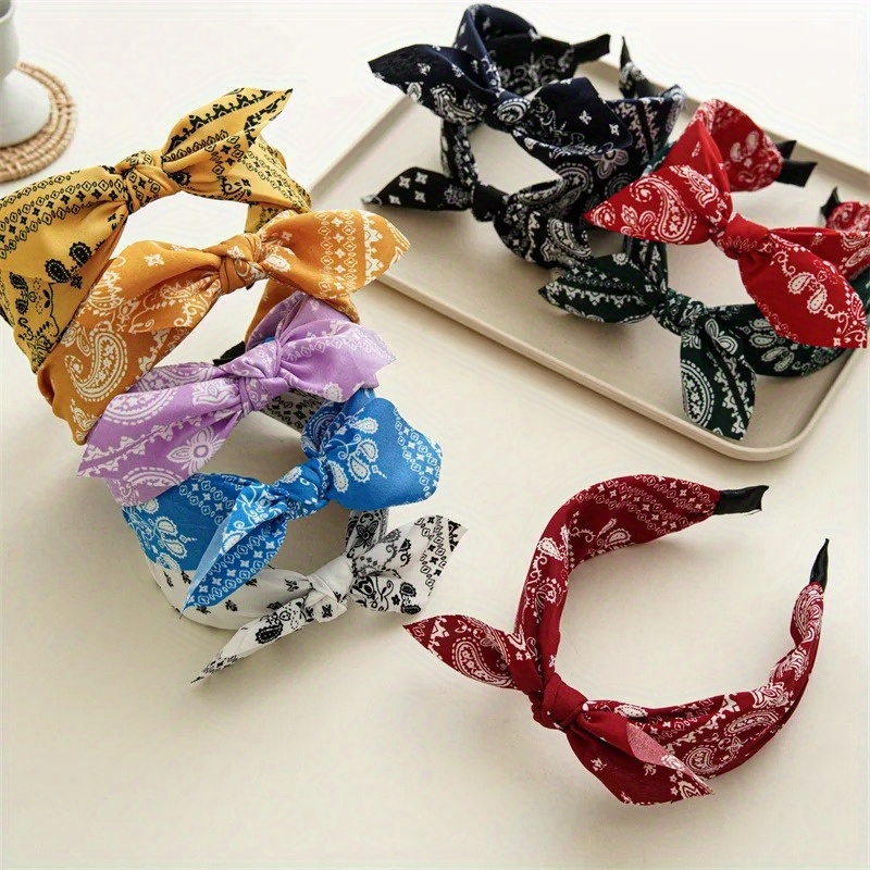 

Cotton Cashew Flowers Printing Soft Wide Hairhoop Hair Accessories For Women Casual Bow Ethnic Headband