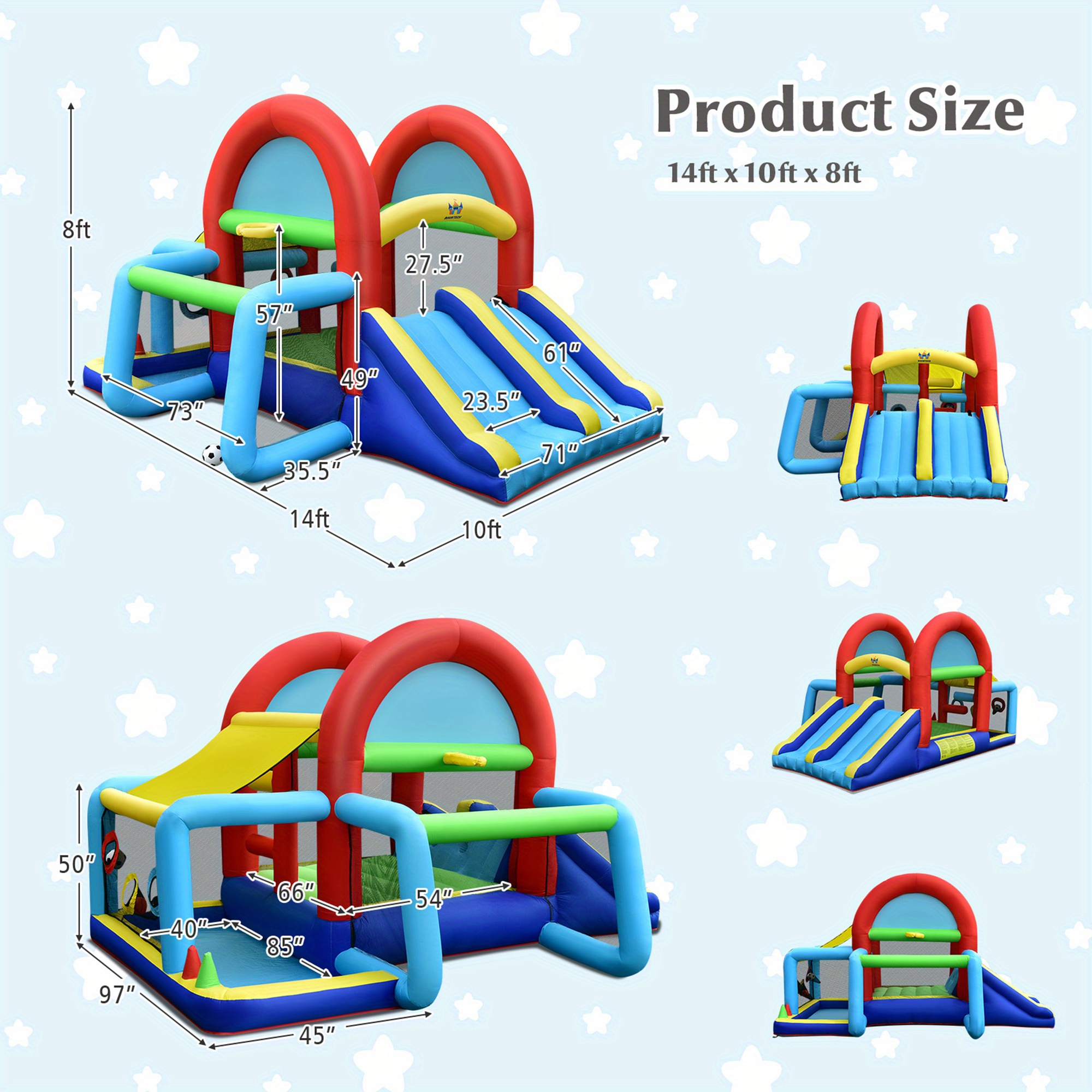 

Gymax Inflatable Bounce House Castle W/ Double Slides Without Blower