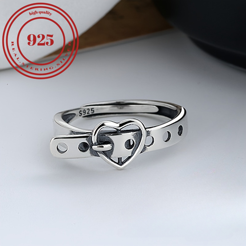 

S925 Sterling Silver Heart Belt Ring - Perfect For Daily Wear And Parties - High Quality And Adjustable.2.01g/0.07oz