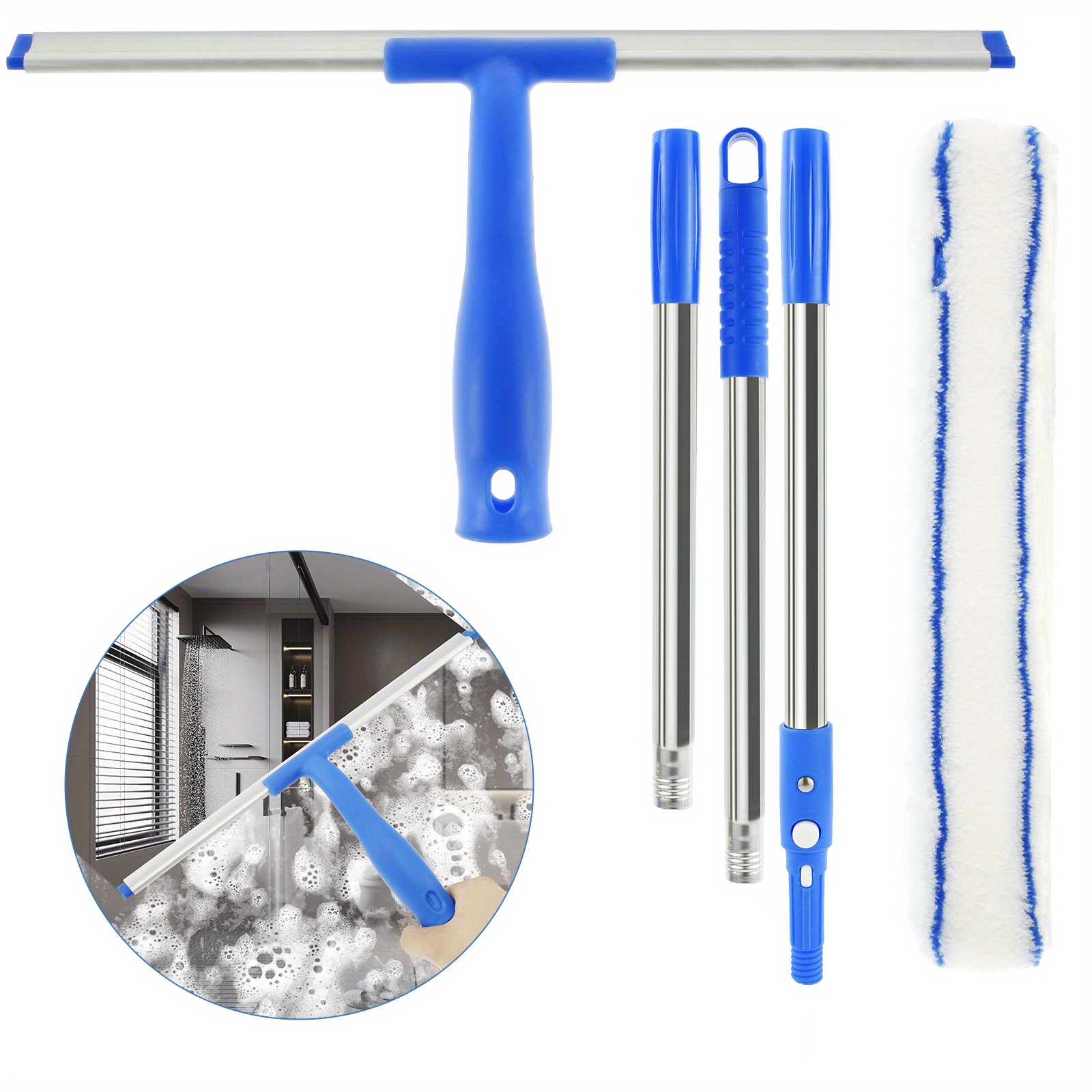 

Professional Window Cleaning Kit With Adjustable 53" Stainless Steel Pole - Includes Durable Rubber Squeegee & Scrubber For Car, Home, And Outdoor Use Window Cleaning Tools Car Cleaning Accessories