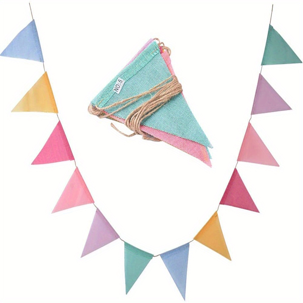 

12-piece Colorful Jute Linen Pennant Banners - 157.48" Birthday & Wedding Decorations, Wall Hanging Party Garland In Pink/blue/yellow For Home, Room, Harvest, Graduation, Independence Day Celebrations