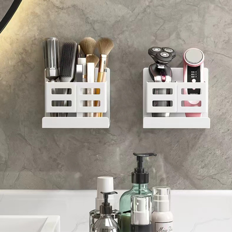 

Wall-mounted Bathroom Organizer: 3 Compartments For Toothbrushes, Cups, And More - No Drilling Required