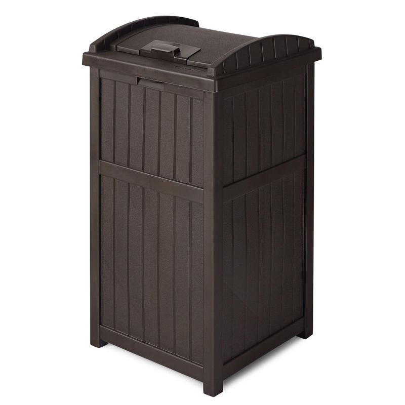 

33 Gal Hideaway Outdoor Backyard Garbage Can With Secure Lid, Java Brown