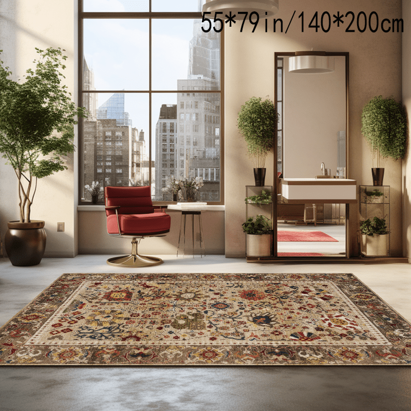 

1pc Retro Brown Pattern Carpet, Area Rug, Soft Carpet, Machine Washable, Non-slip, Office Entrance Door Mat, Decorative Carpet For Hotel Cafe Shop, Restaurant Floor Mat