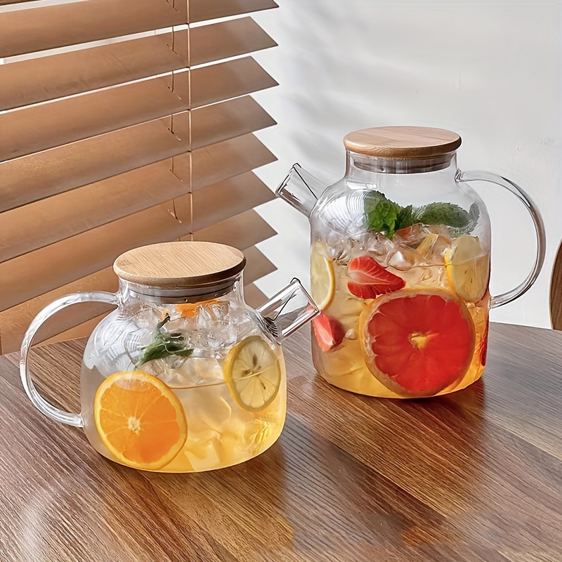 

Japanese-inspired Large Glass Pitcher - 33.81oz/60.87oz, Heat-resistant For Iced Tea & Juice, Ideal For Home Use