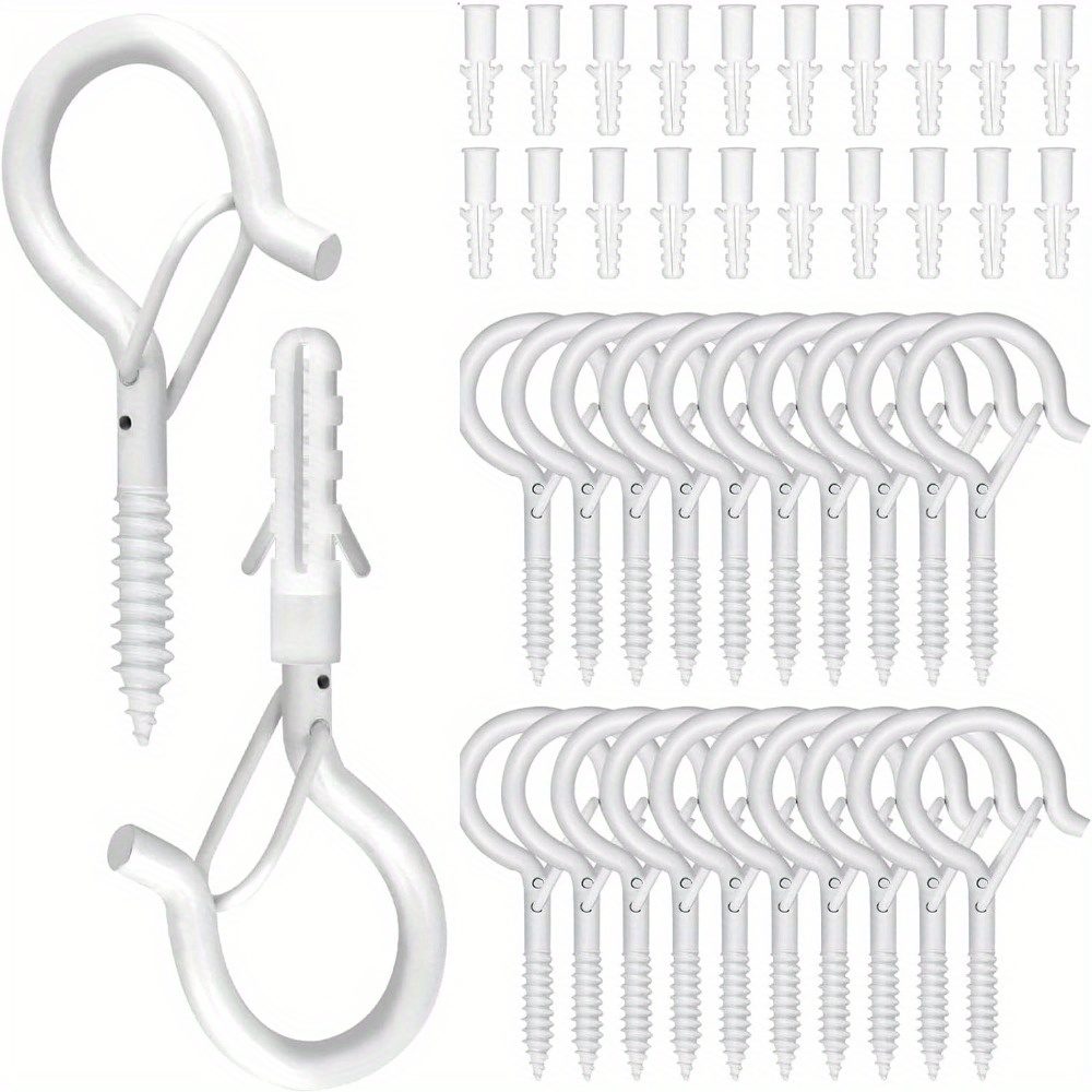 

20 White Large Q-shaped Hooks With Snap Hooks And Screws 55*25mm With 1 Expansion Screw