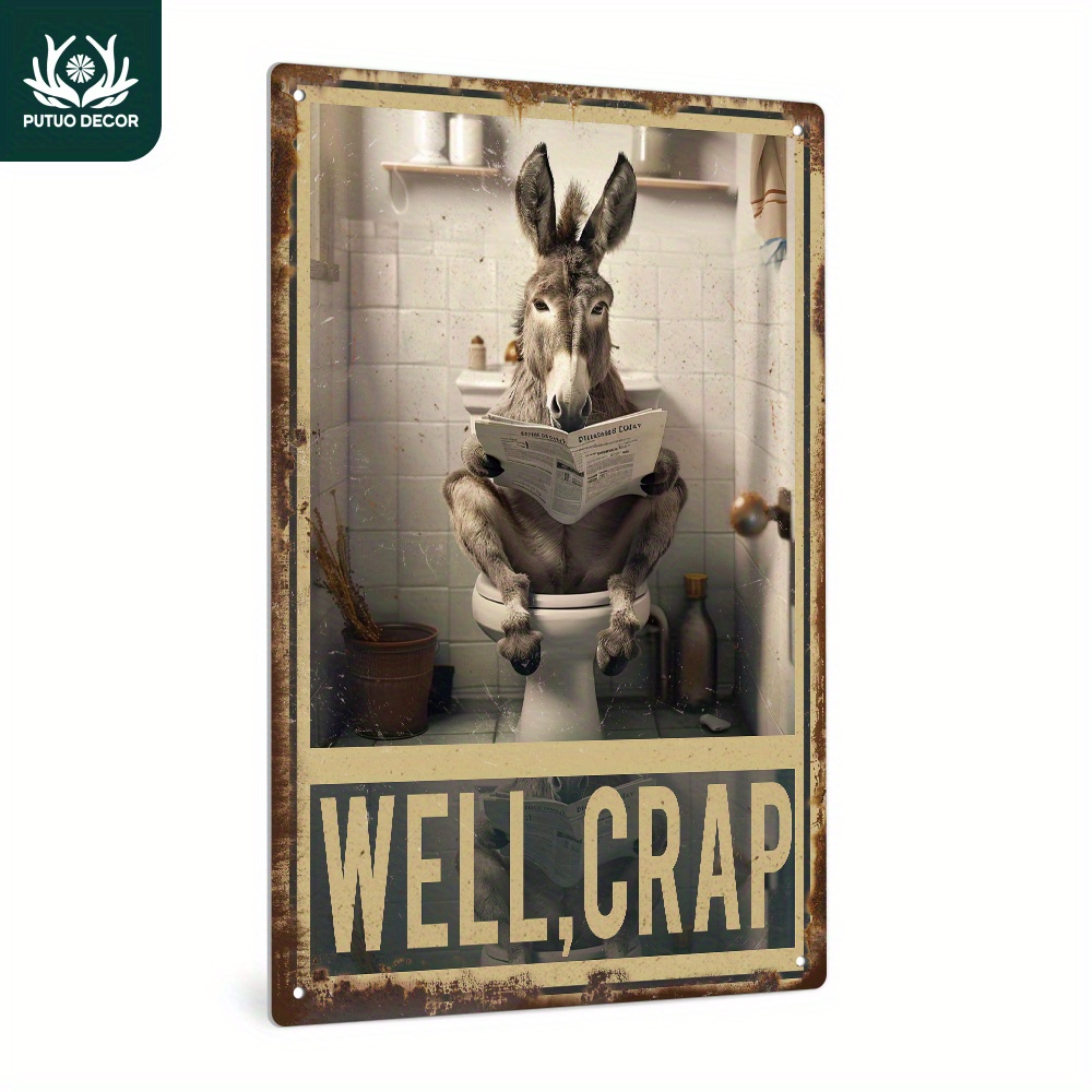 

Putuo Decor Funny Vintage Metal Tin Sign - "well Crap" Donkey Bathroom Humor Wall Decor, Universal Seasonal No Feather, Electricity-free Farmhouse Art For Toilet, Washroom, Home Decoration - 1pc