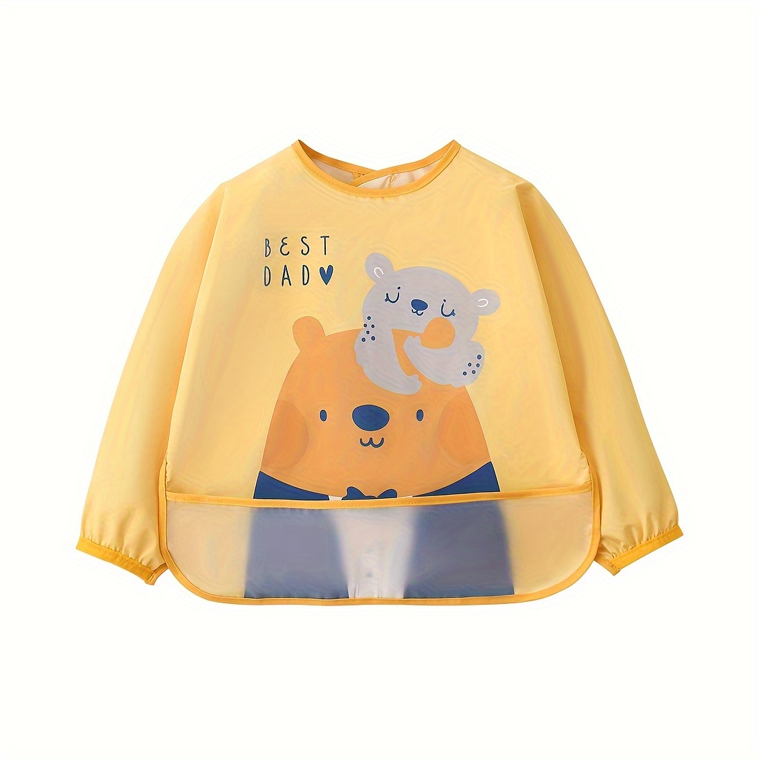 Image of 1 Long Sleeve Baby Bib Protects 's Clothes Cute Animal Print Artistic Apron For Kids 6-72 Months