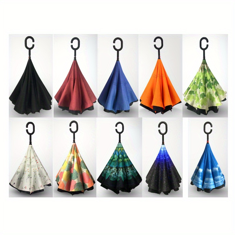 

C Shaped Easy Hanging Handle Double Umbrella With Uv Protection, Casual 8 Ribs Portable Umbrella For