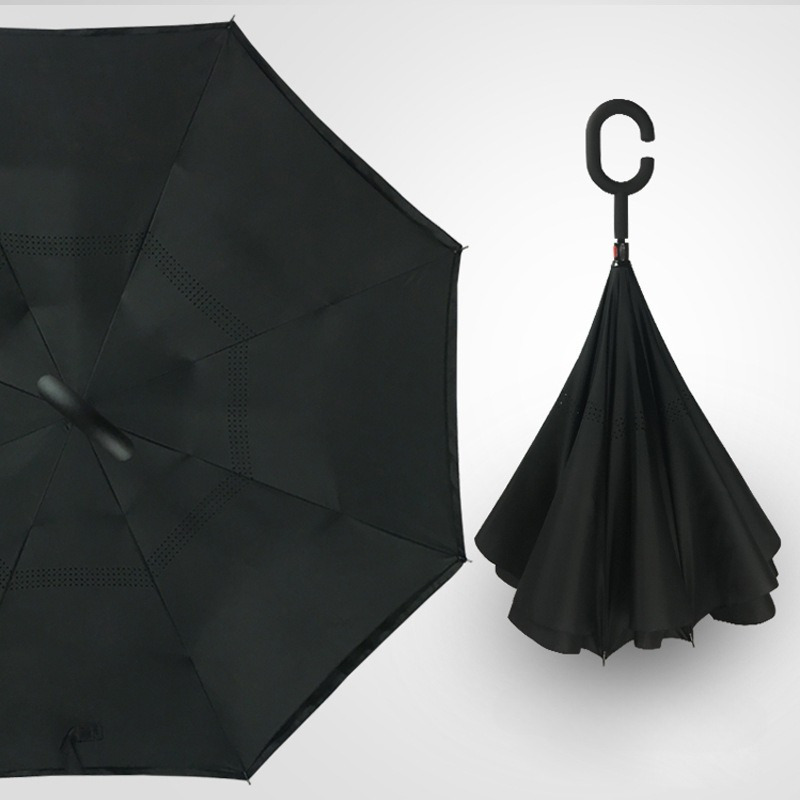 TEMU C Shaped Easy Hanging Handle Double Layers Umbrella With Uv Protection, Casual 8 Ribs Portable Umbrella For