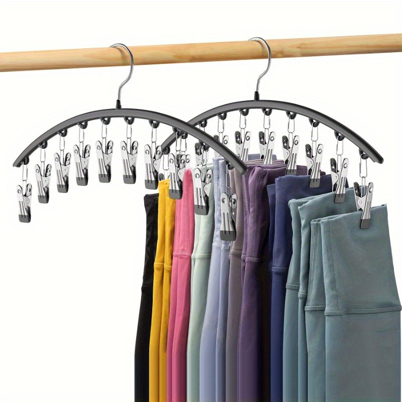 

Stainless Steel Pants Hanger With 10 Clips, Space-saving Multi-purpose Closet Organizer For Trousers, Jeans, Leggings - 1pc Robust Curved Design With Non-slip Rubber Coating